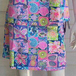 Lulu-B Ladies Beach Color Block Print Pull On Zip Skort w/ UPF50+ Sun Protection
